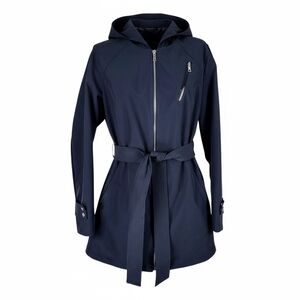 Vince Camuto Hooded Jacket Trench Size L Black Belted Zip Rain Wind Resistant